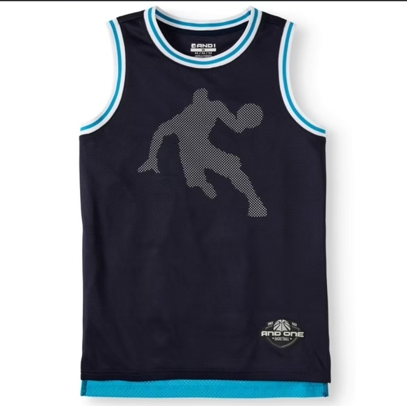 AND1 Polyester Mesh Basketball Jersey Boys Size Medium 8 Blue EUC - Picture 1 of 15